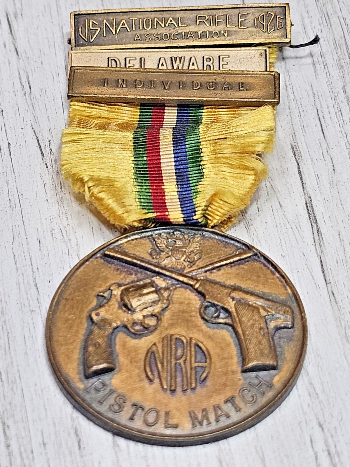 🏅1926 NRA Delaware Pistol Match Medal Original Marksman Award w/ Ribbon Antique