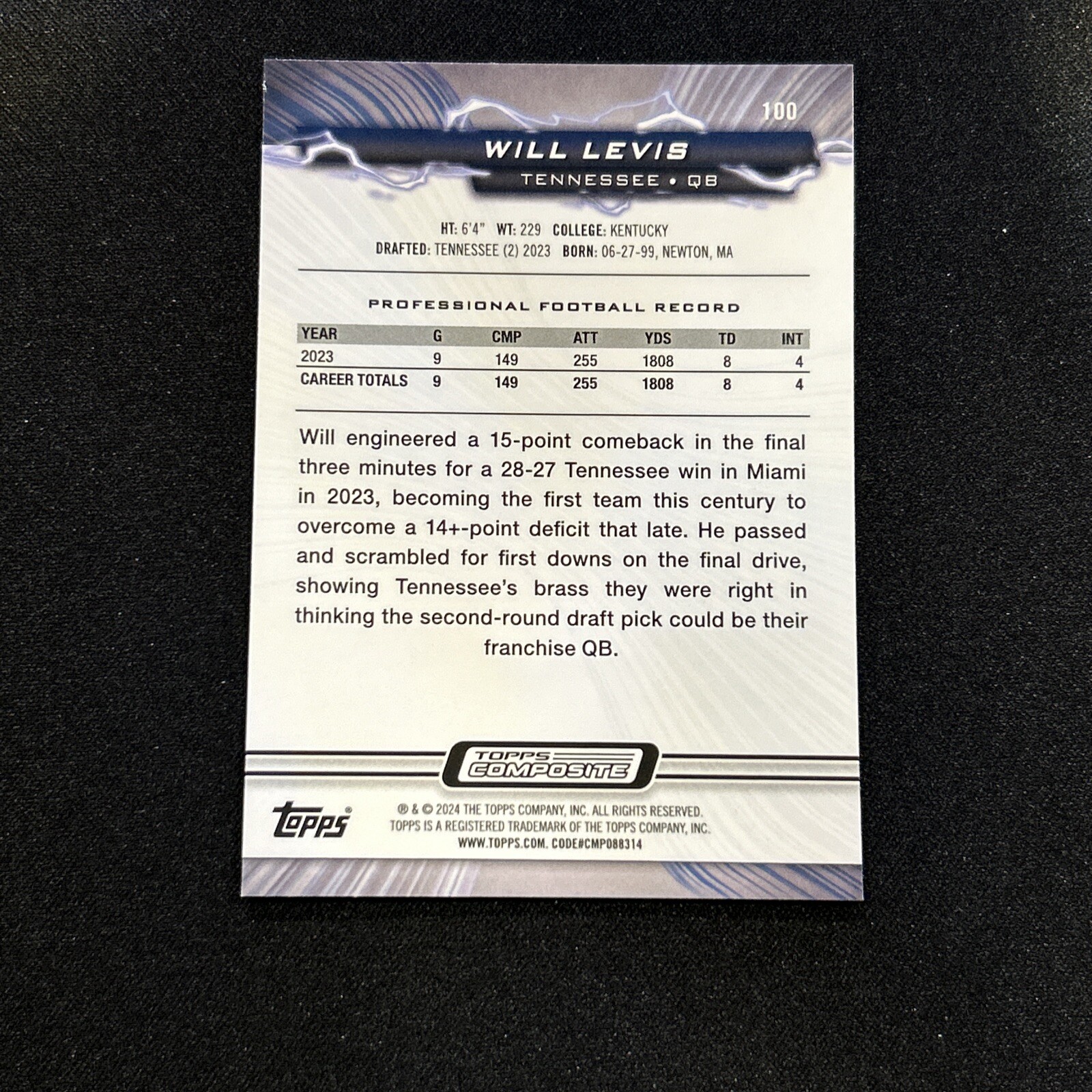 2023 Topps Composite Will Levis Resurgence Blue And Orange Spark #100 SP