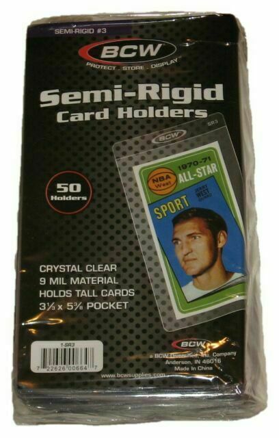 50 SEMI-RIGID CARD HOLDER #3 FOR TALL TRADING CARDS 9 MIL, 3 3/16 X 5 1/8 SR3