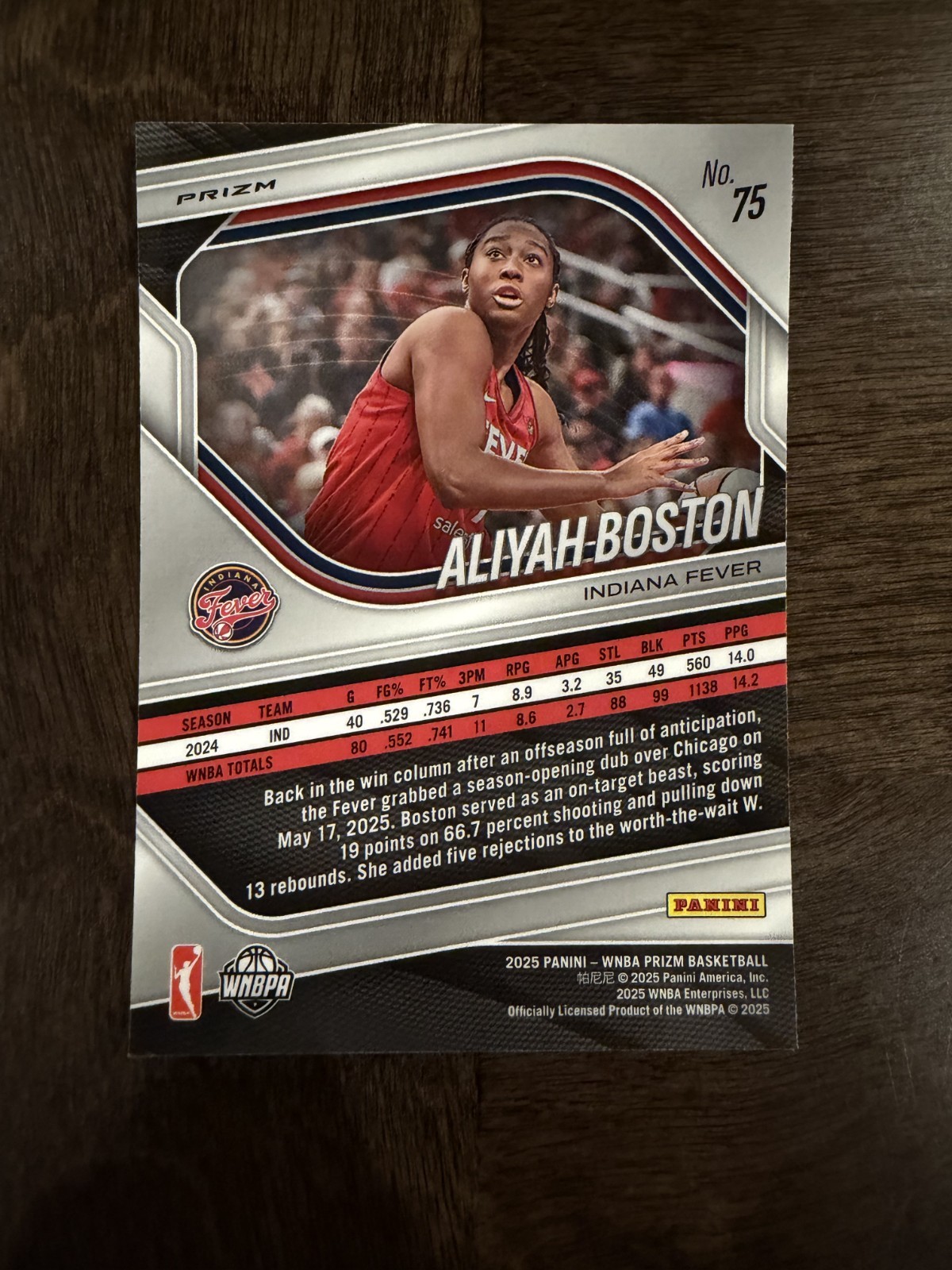 2025 Panini Prizm WNBA – Aliyah Boston #75 White Seismic Prizm