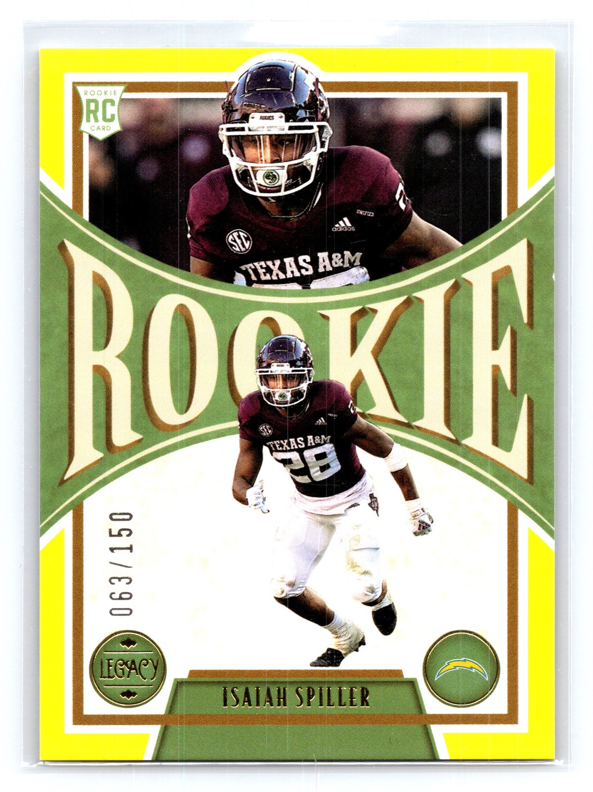 2022 Panini Legacy Isaiah Spiller Yellow Rookie #/150 #160