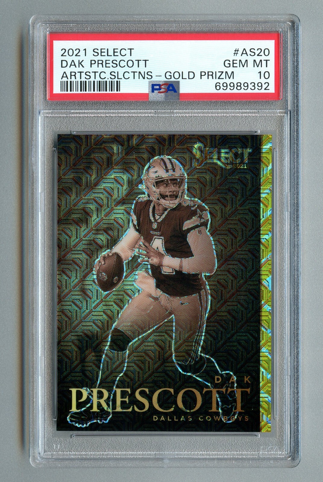 DAK PRESCOTT – 2021 SELECT ARTISTIC SELECTIONS GOLD PRIZM S# 06/10 PSA GEM MT 10