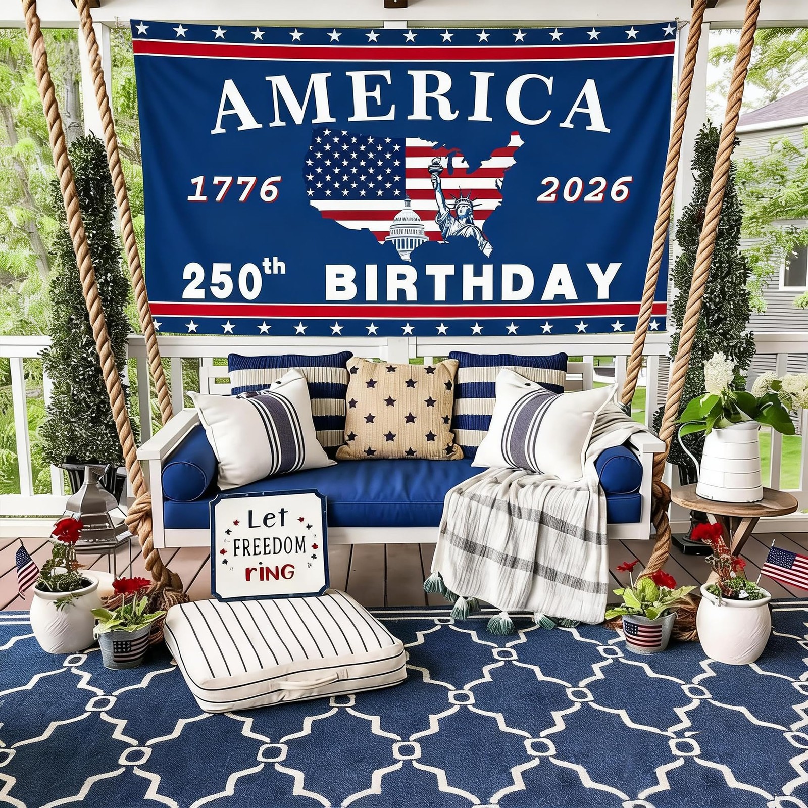 250th Anniversary USA Flag 3×5 Ft Double Sided, 3-Layer Thick Patriotic Blue