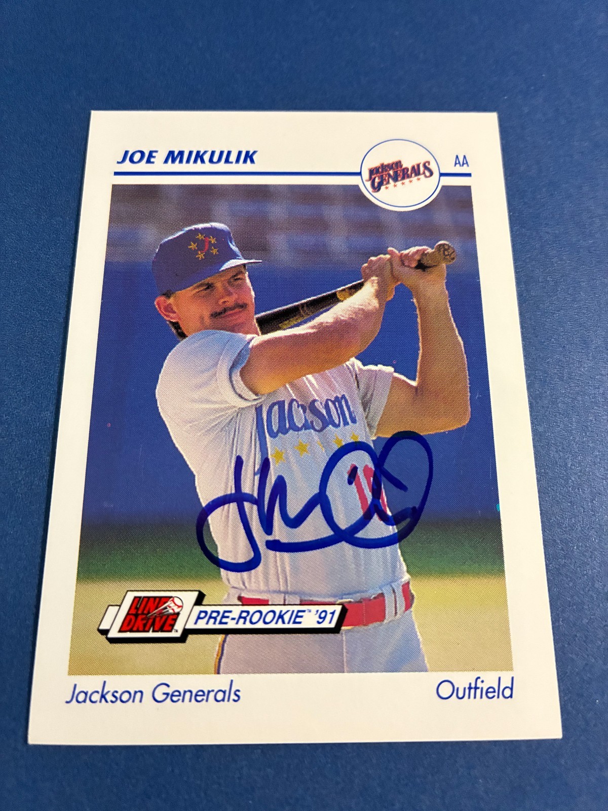 JOE MIKULIK 1991 LINE DRIVE #570 AUTO SIGNED JACKSON GENERALS SCHULENBURG TEXAS