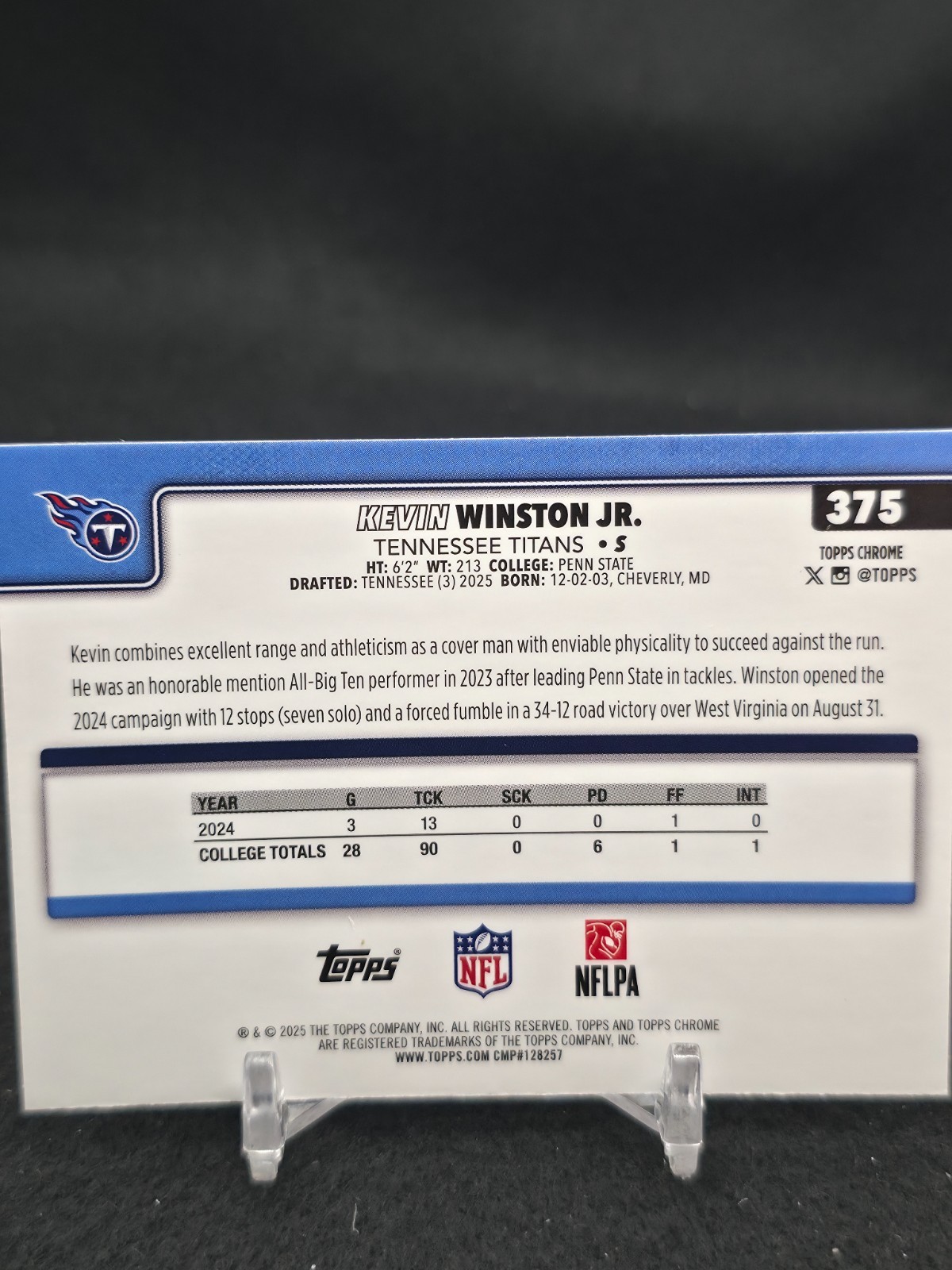 2025 Topps Chrome #375 Kevin Winston Jr. Raywave Refractor RC Tennessee Titans