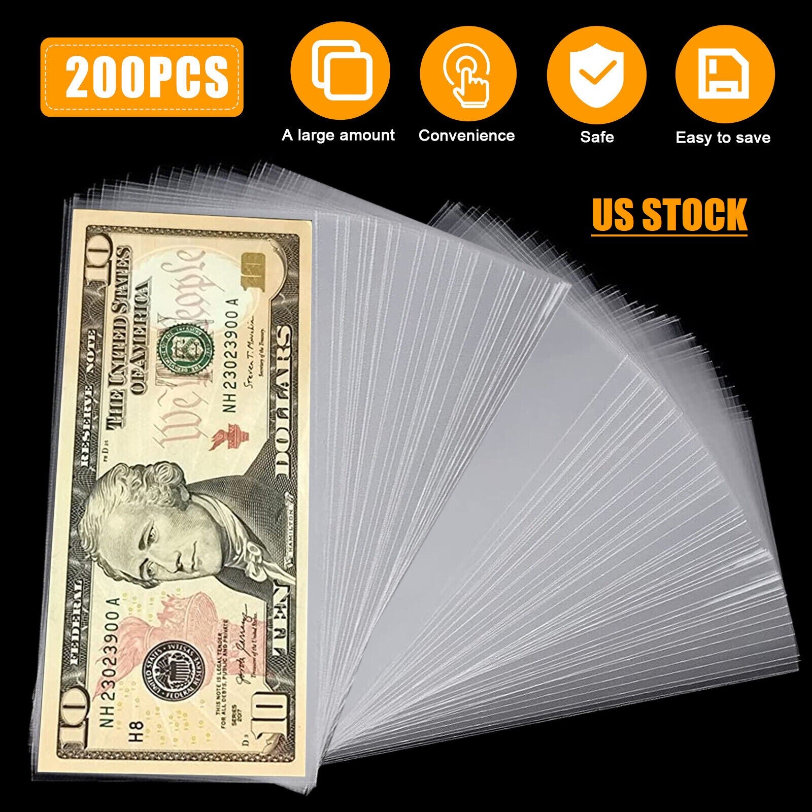 200Pcs Currency Sleeves Paper Money Bill Holder Banknote Storage Protector Case