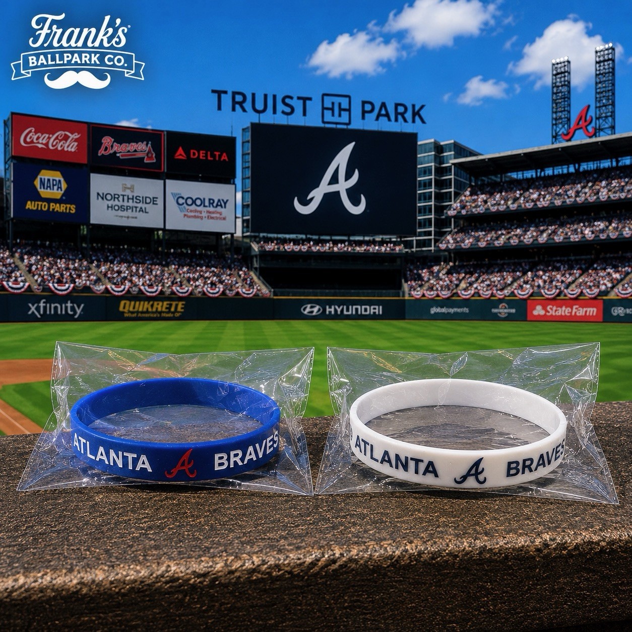 Atlanta Braves Silicone Wristbands Fan Bracelet Set White & Blue MLB Baseball