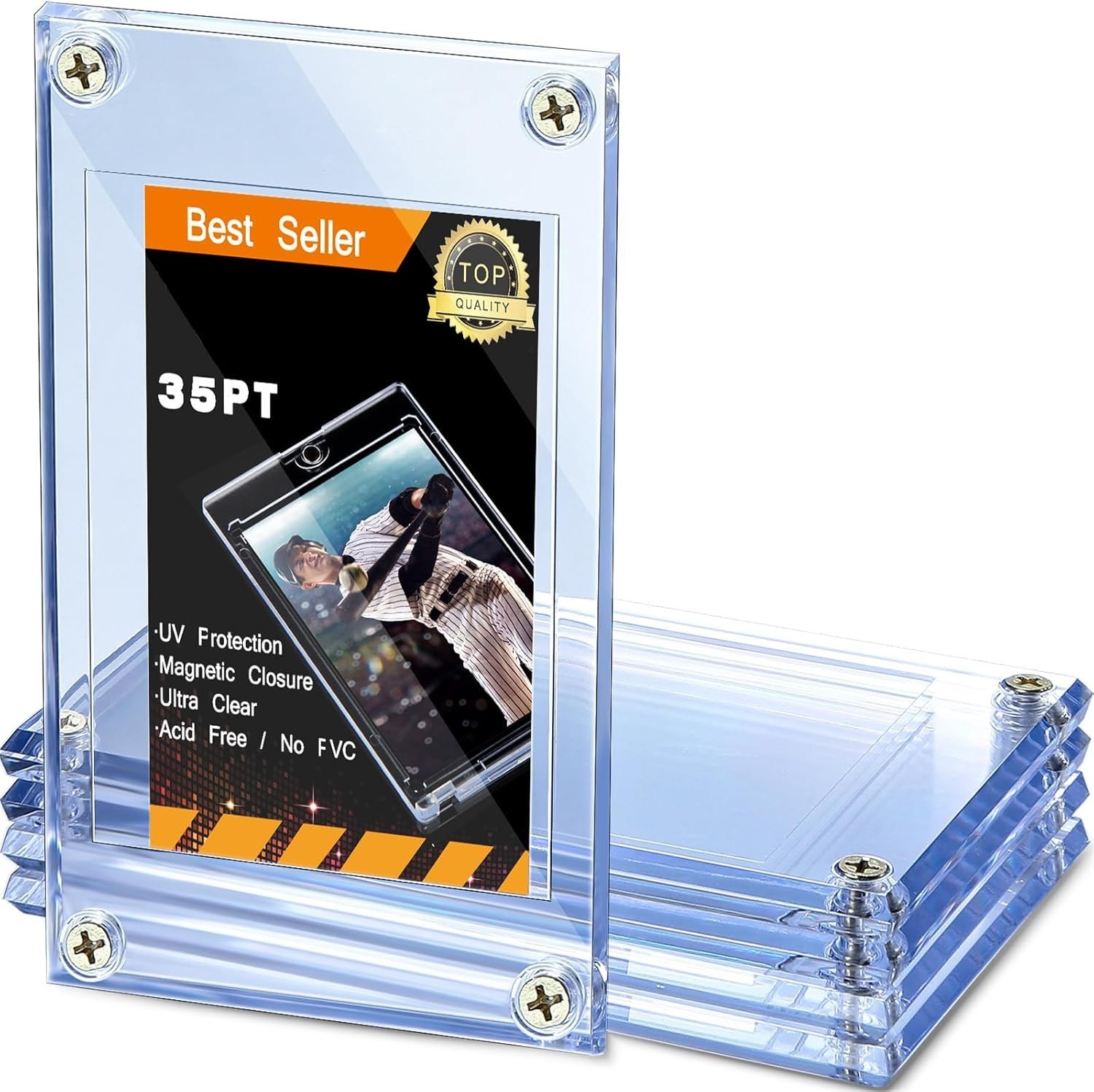 5-Pk 4-Screw Acrylic Trading Card Protectors Clear Display Cases for Sports Card