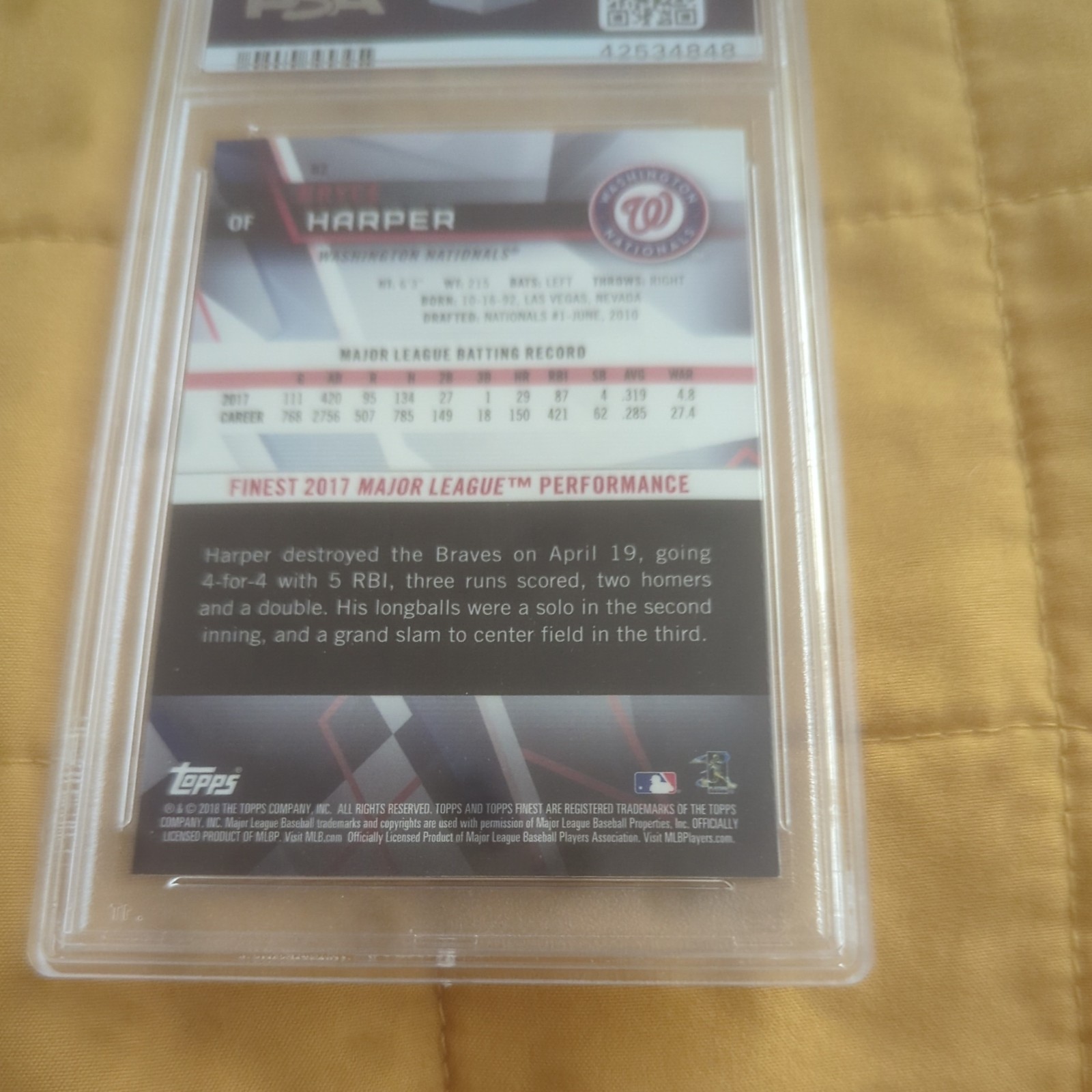 Gem Mint 10 Bryce Harper 2018 Topps Finest Nationals #82 special