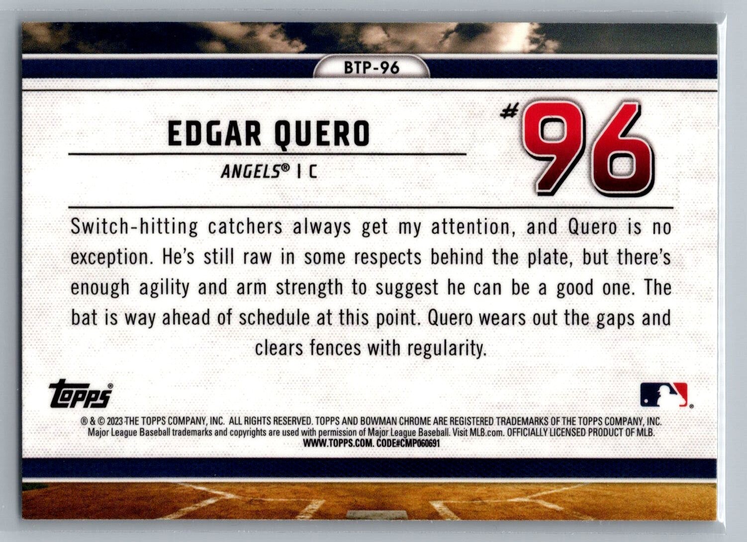 Edgar Quero 2023 Bowman Scouts Top 100 Chrome Card BTP-96 Angels