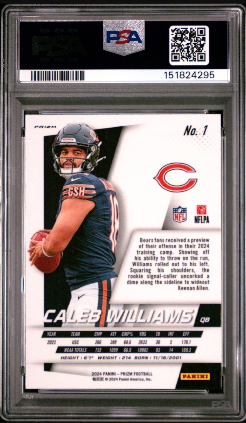 2024 Panini Prizm Flashback Rookie Caleb Williams #1 Silver Prizm RC PSA 10