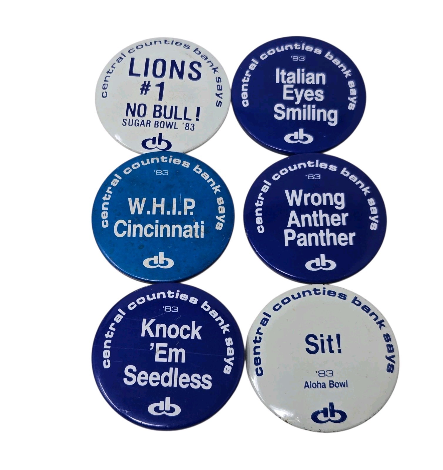 1983 PENN STATE CENTRAL COUNTIES BANK FOOTBALL SLOGAN BUTTON PIN SET DUPLICATES
