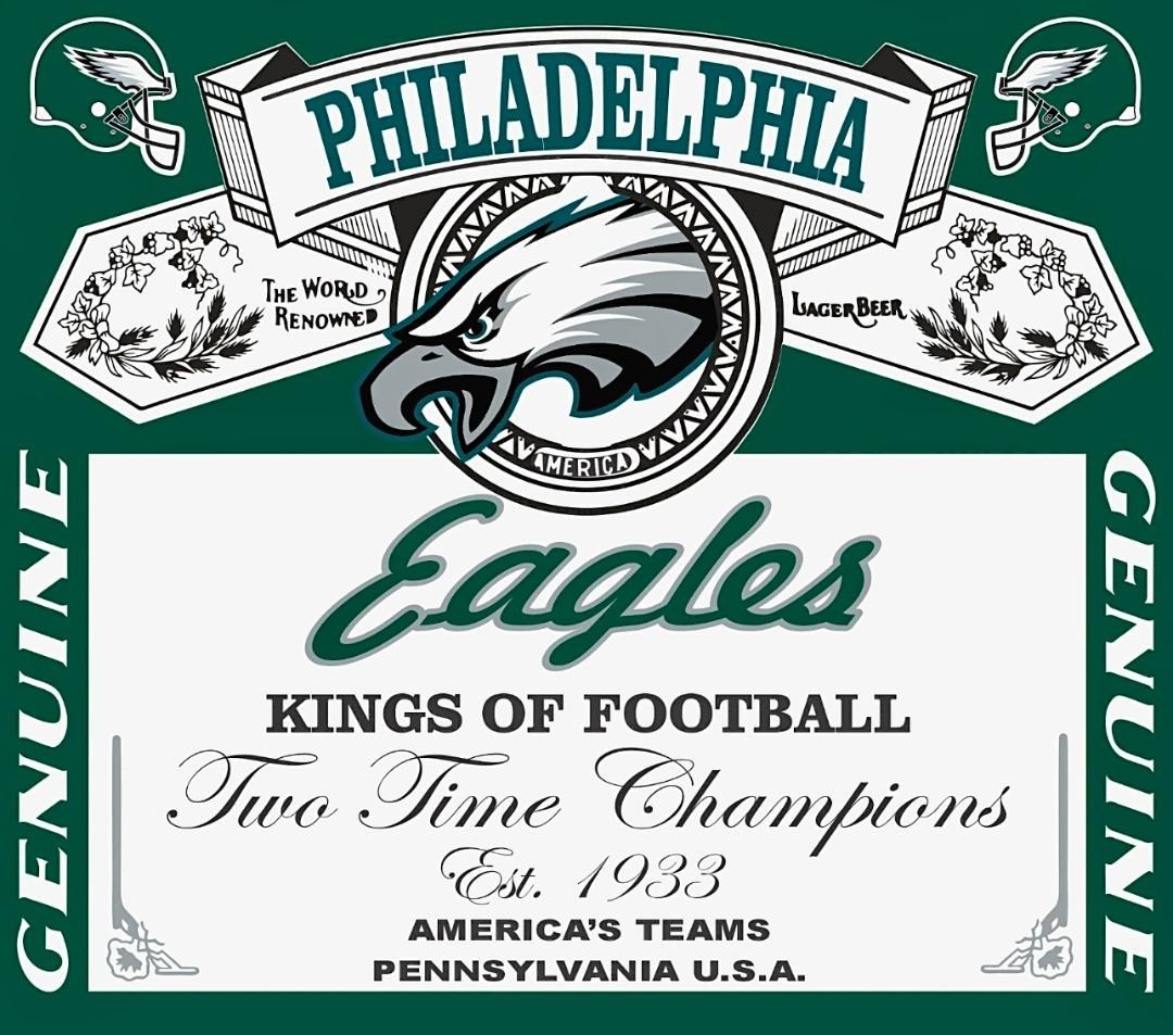 (2) Philadelphia Eagles Waterproof Vinyl Stickers 4×3.5 Bud Beer Labels Decals