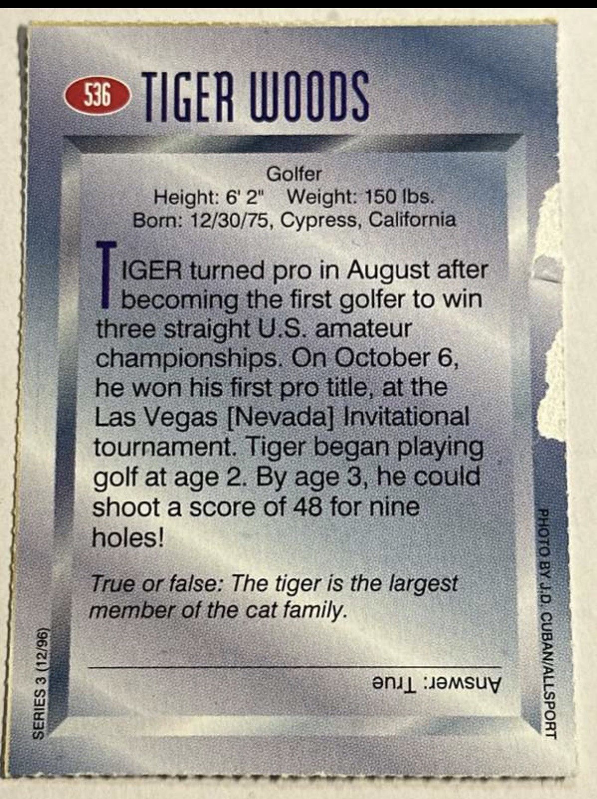 1996 Sports Illustrated for Kids Series 2 – Tiger Woods #536 (RC)