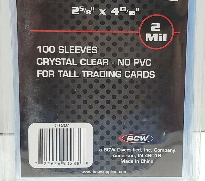 500 Pack- BCW Tall Trading Card Soft Sleeves 2-5/8 x 4-13/16 Clear Widevision