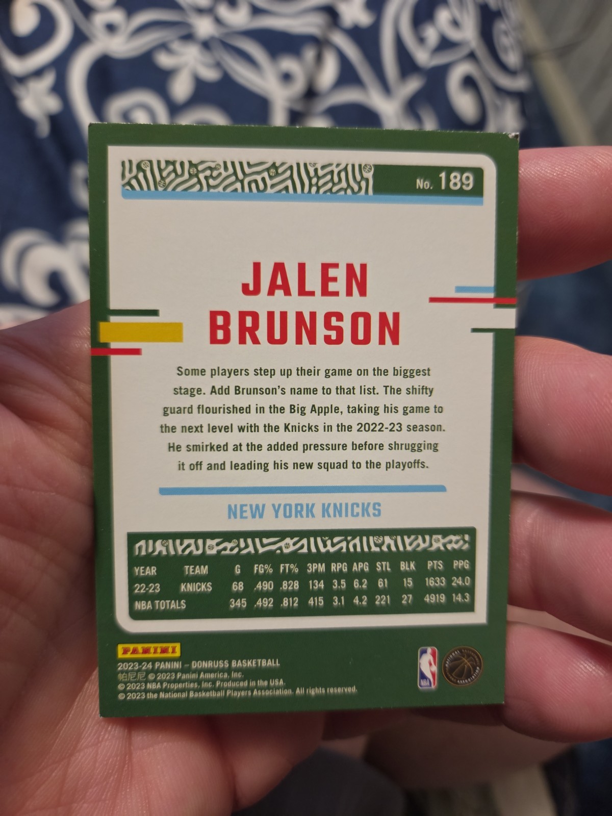 2023-24 Panini Donruss Jalen Brunson #189 New York Knicks