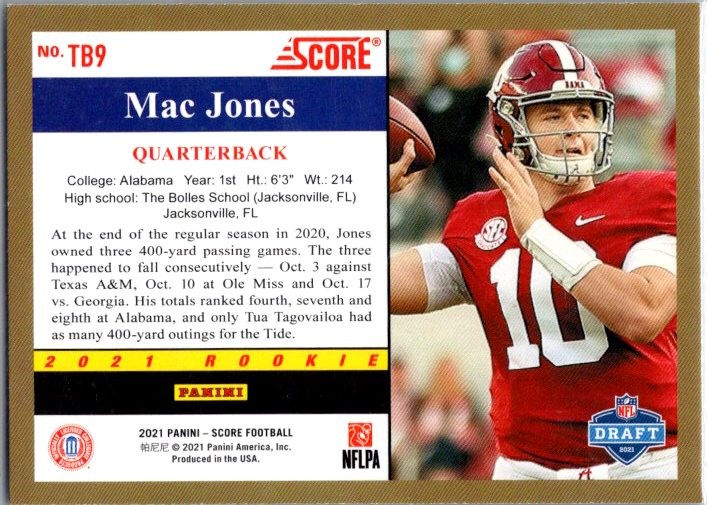2021 Score #TB9 Mac Jones 1991 Throwback RC