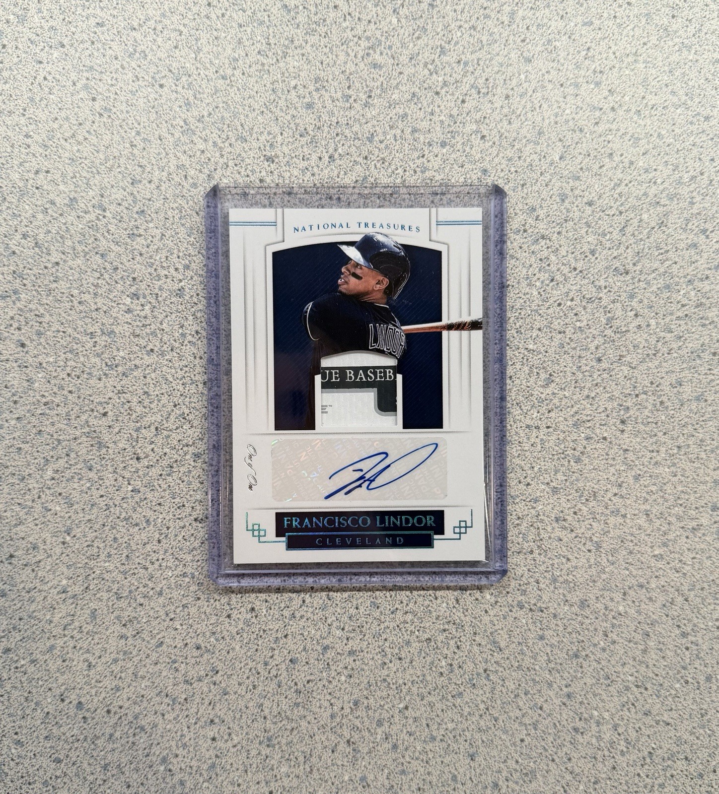 2018 Panini National Treasures #MST-FL Francisco Lindor Game Used Tag Auto 1/1
