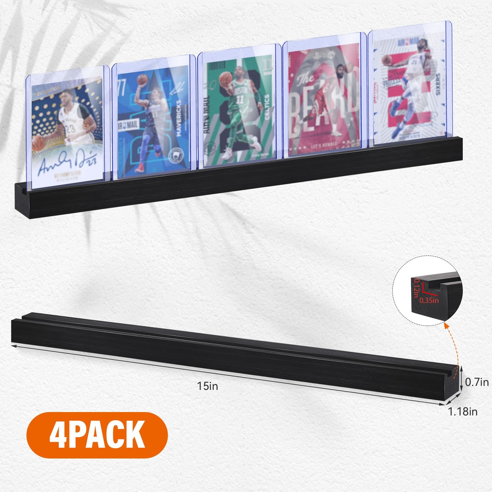Sports Card Display Shelf for Wall, Holds 20 Trading Cards, 4PCS Wooden Card …