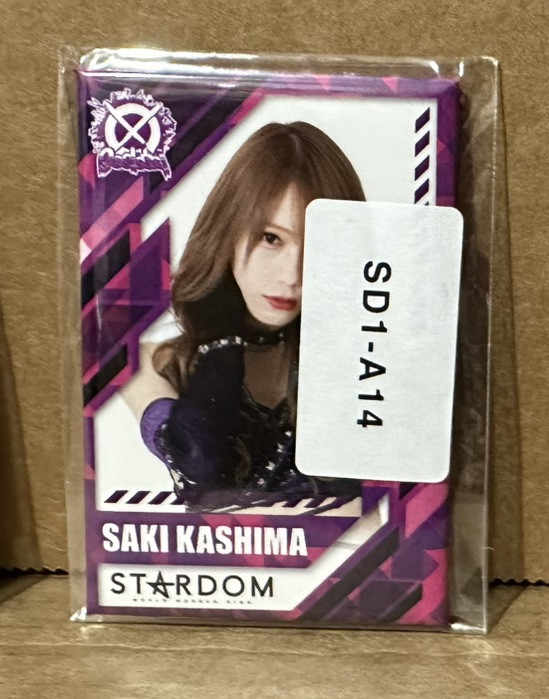 NEW Saki Kashima 2023 Stardom X Webpon 3″ Pinback Rectangle Metal Badge Oedo Tai