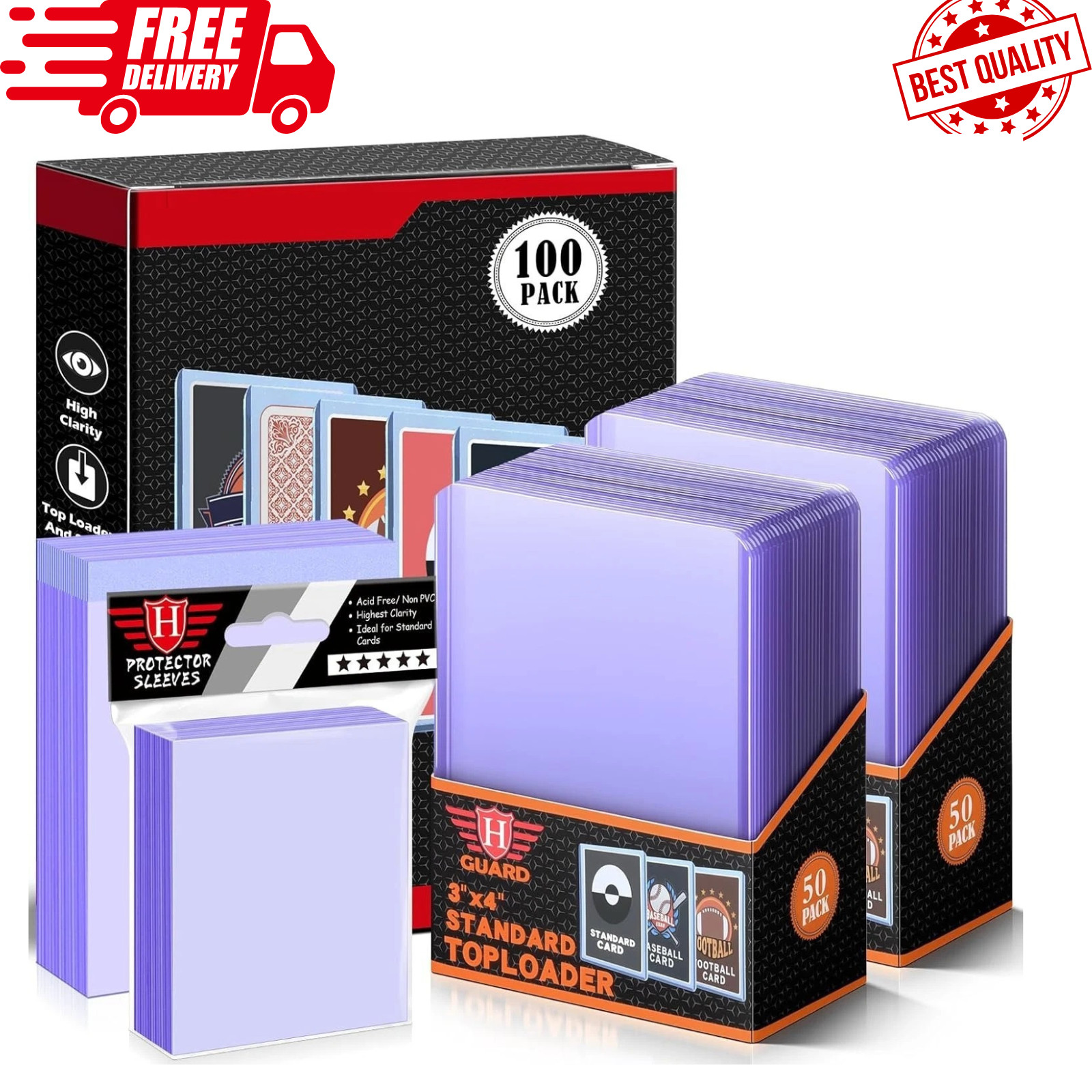 Trading Card Sleeves Hard Plastic Clear Case Holder 300 Baseball Cards Topload!!