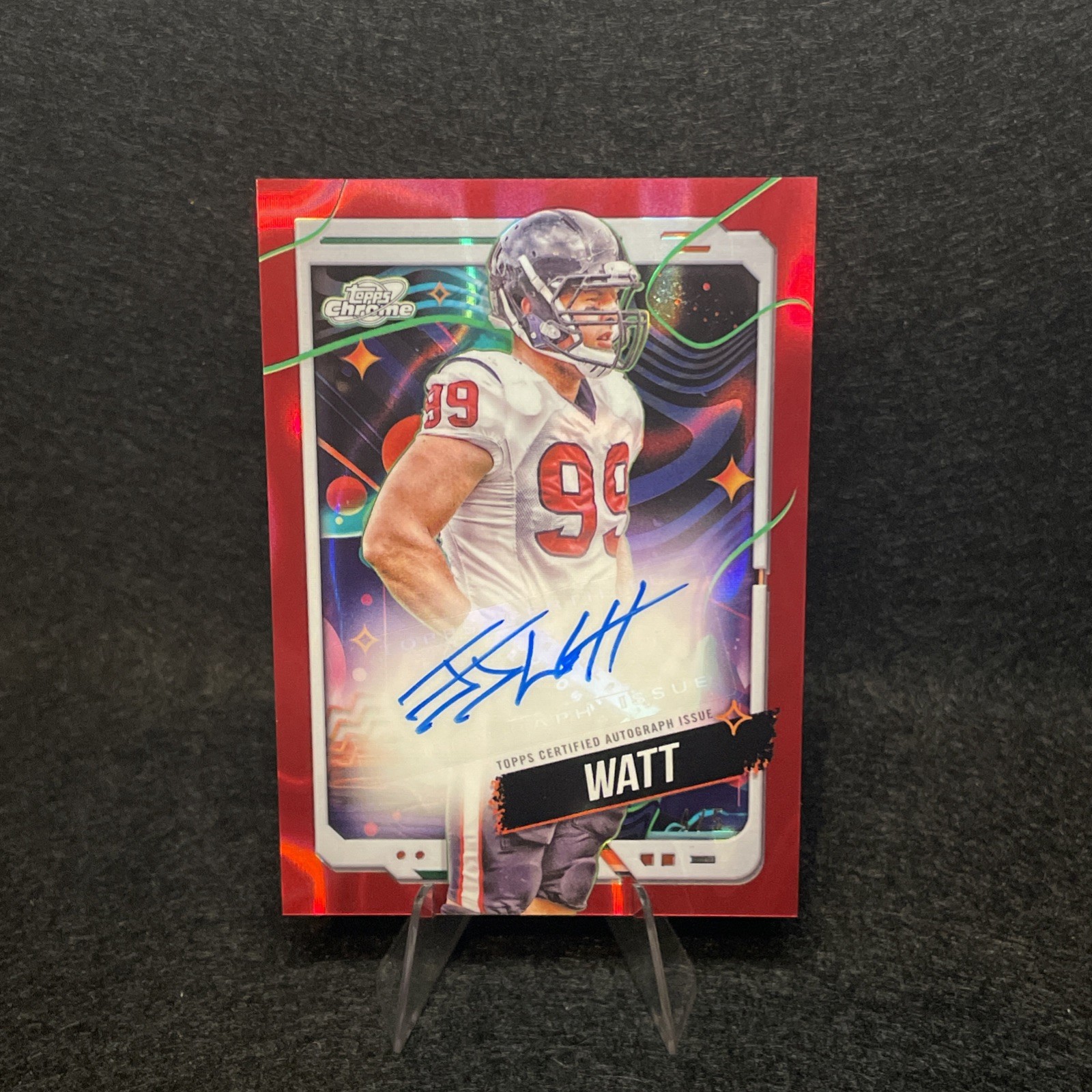 2024 Topps Cosmic Chrome – JJ Watt Red Flare Refractor Auto /5 – #CCA-JW Texans