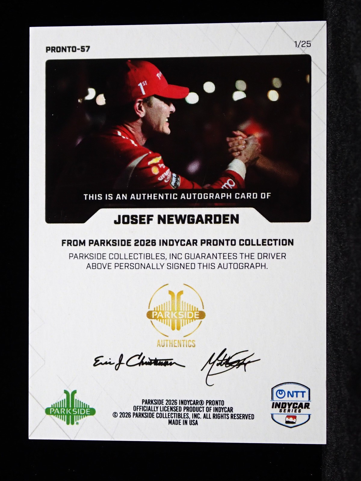Josef Newgarden Auto 2026 Parkside Indycar World Wide Technology Raceway /25