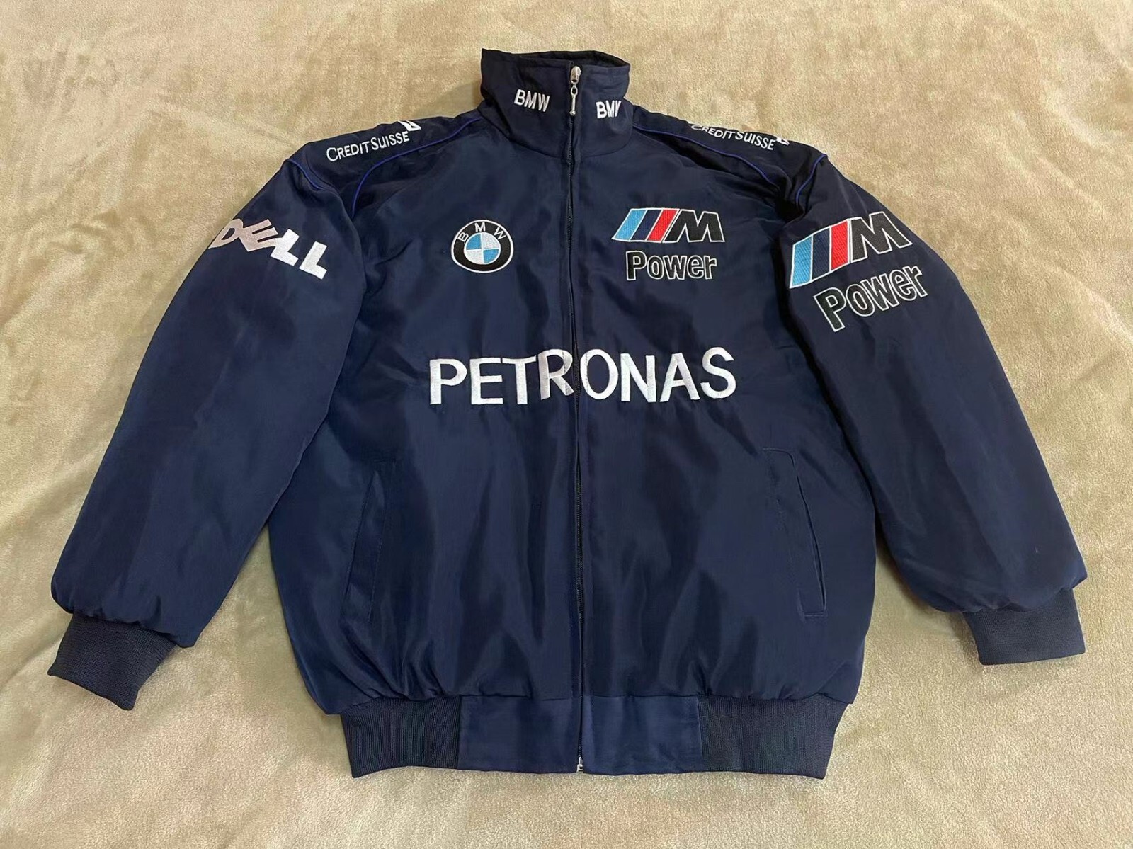 Unisex Adult Racing Navy Jacket Embroidered Patches Cotton Padded M Power M-2XL