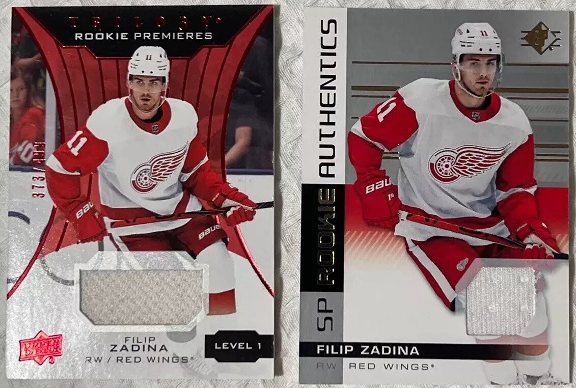 🔥Filip Zadina 2 Card SP /499 Rookie Game Used Jersey Lot U.D. Trilogy RedWings