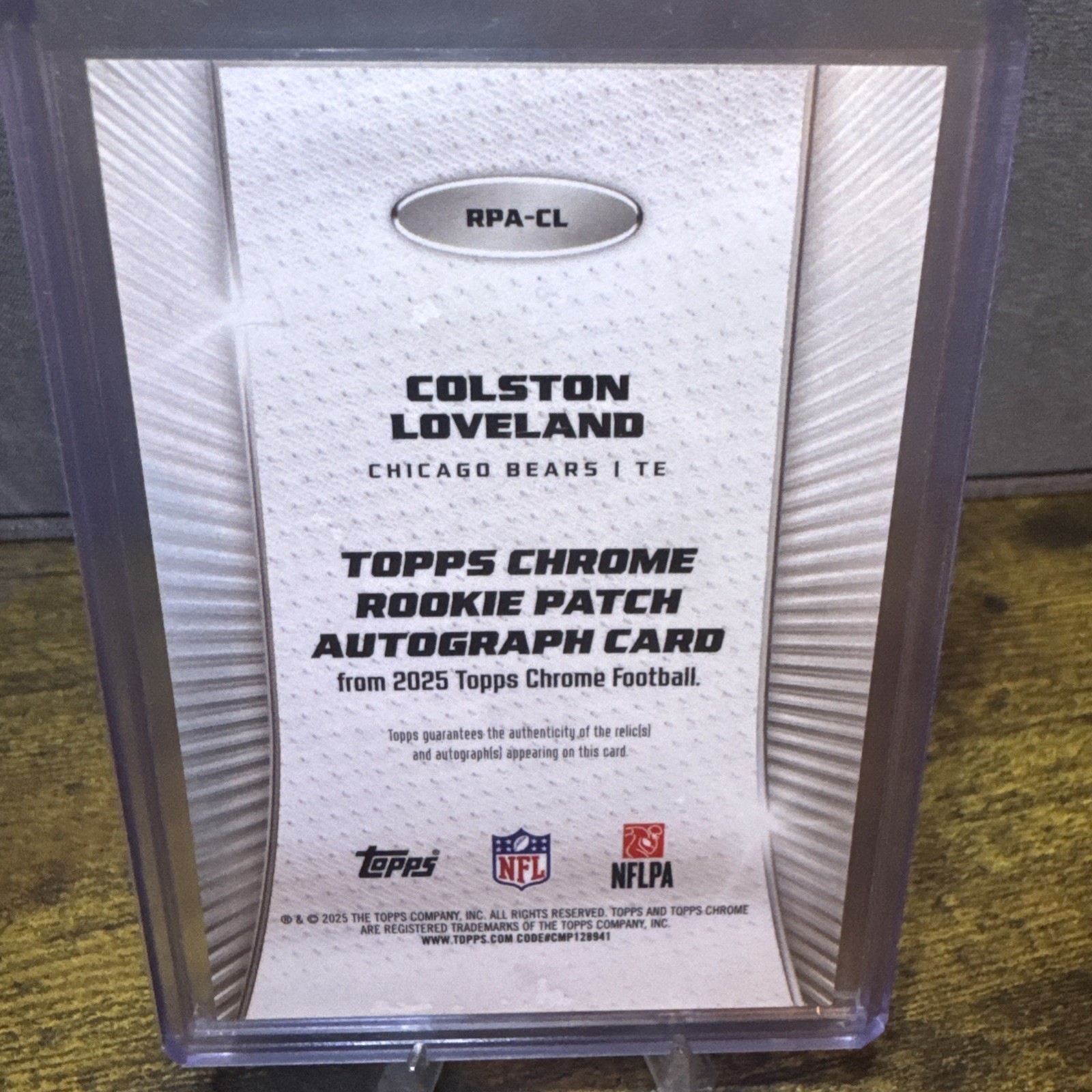 2025 Topps Chrome Colston Loveland Rookie Patch Autograph Holo #RPA-CL Bears