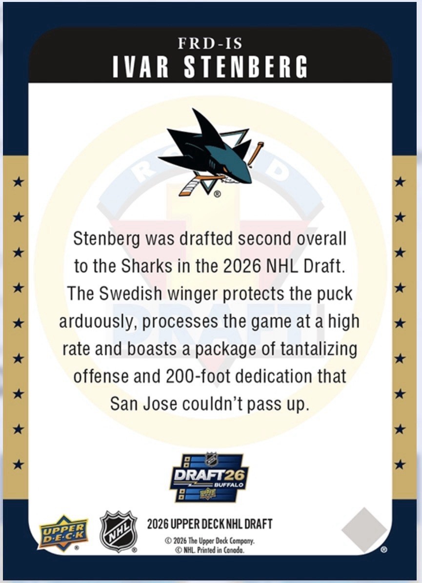 IVAR STENBERG 2026 Upper Deck epack NHL DRAFT #FDR-IS, San Jose Sharks Base Card