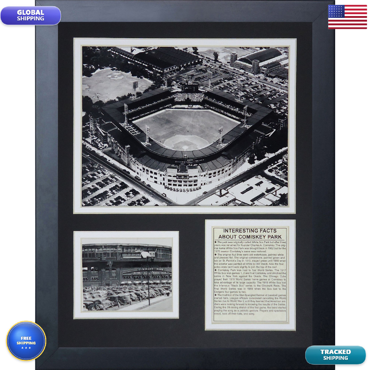 Legends Never Die Comiskey Park Black And White Framed Photo Collage 11 X