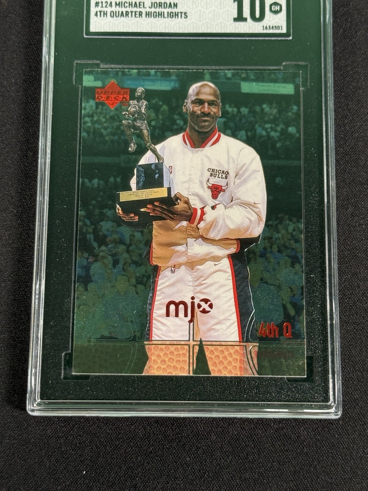 Michael Jordan 1998 Upper Deck MJx #124 SGC 10 GM HOLDING MVP TROPHY GOAT HOF