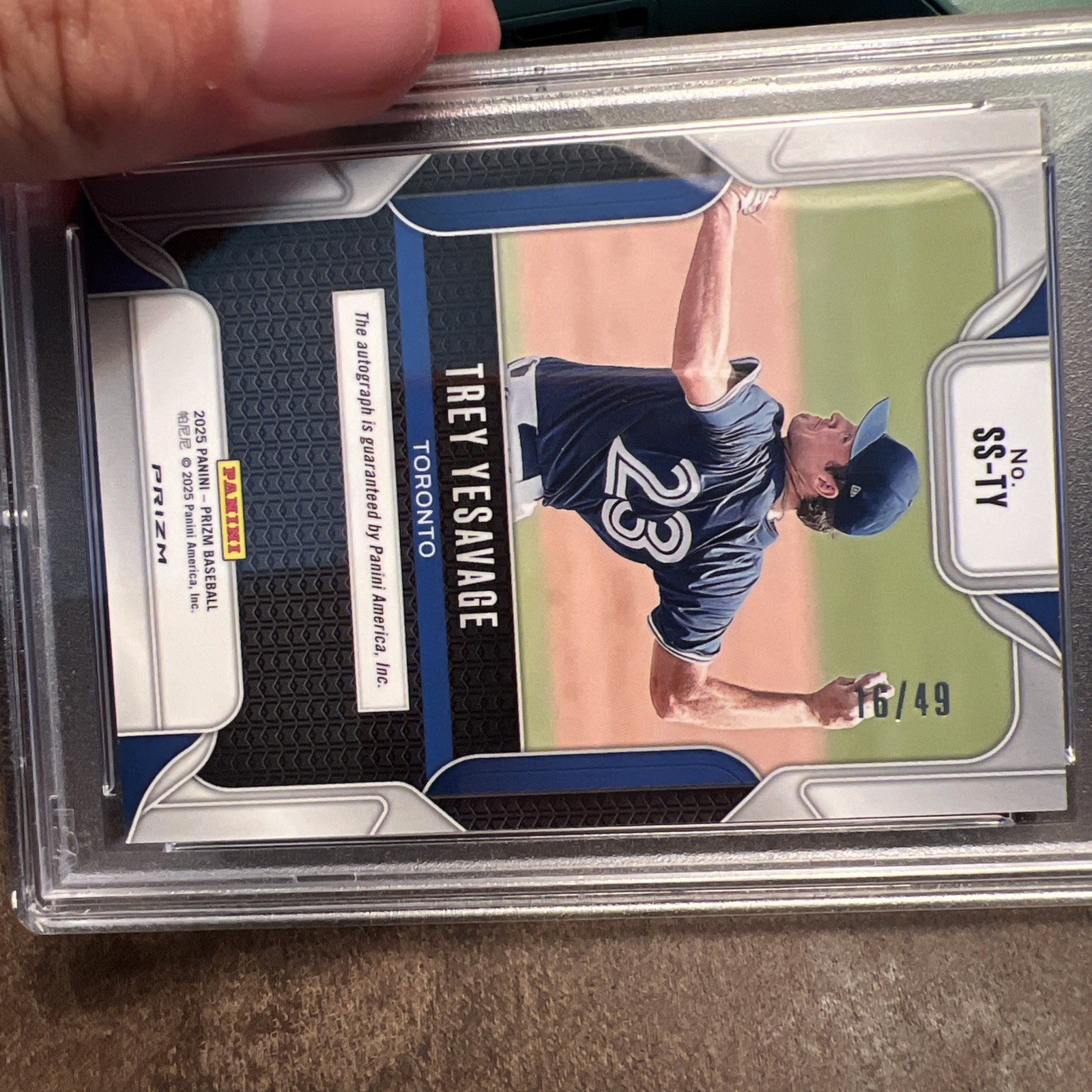 2025 Panini Sensational Signatures Trey Yesavage #SS-TY Blue Pulsar /49 PSA 10