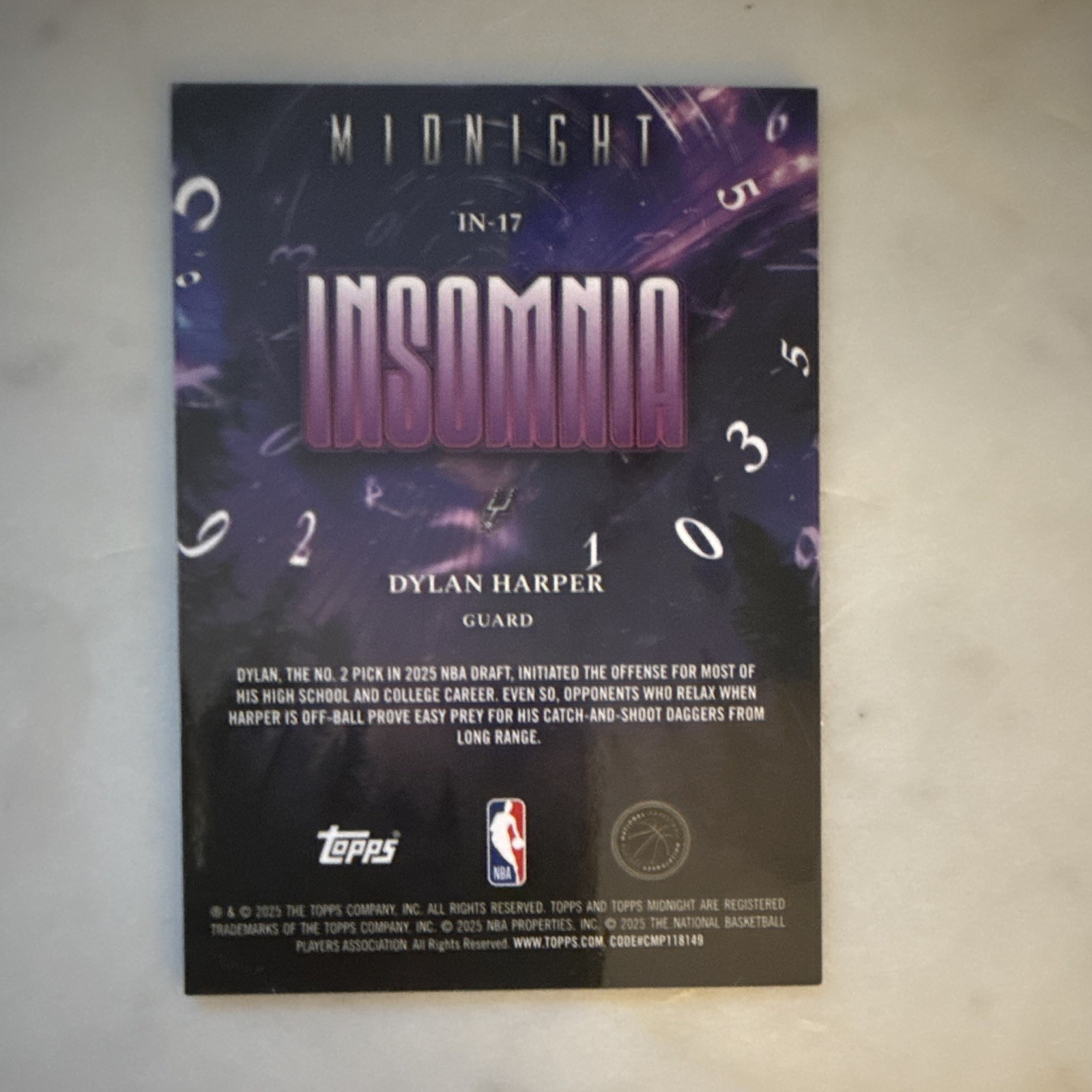 Dylan Harper Rookie 2025 Midnight Insomnia /149 /35 IN-17 Serial # Lot (3)
