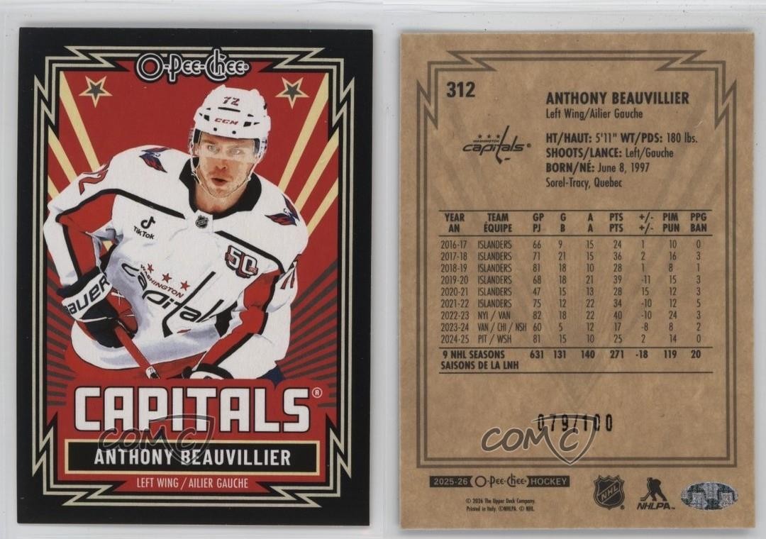2025-26 O-Pee-Chee Retro Black Border 79/100 Anthony Beauvillier #312 1sr1