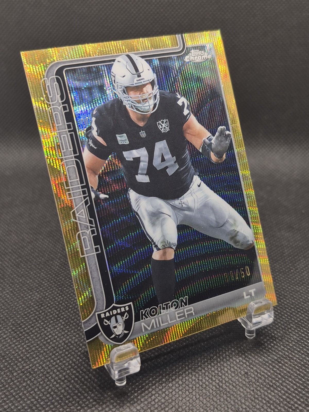 2025 Topps Chrome #183 Kolton Miller Gold Wave Refractor /50 Raiders