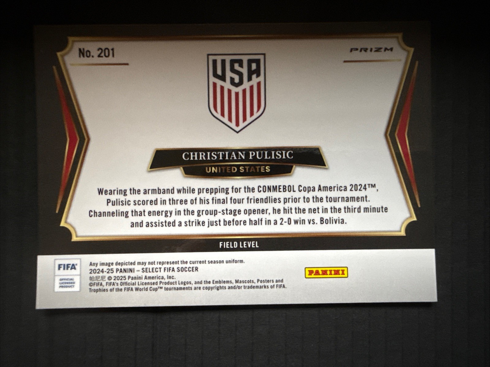 2024-25 Panini Select Fifa Field Level Christian Pulisic Pink Mojo Prizm 138/299