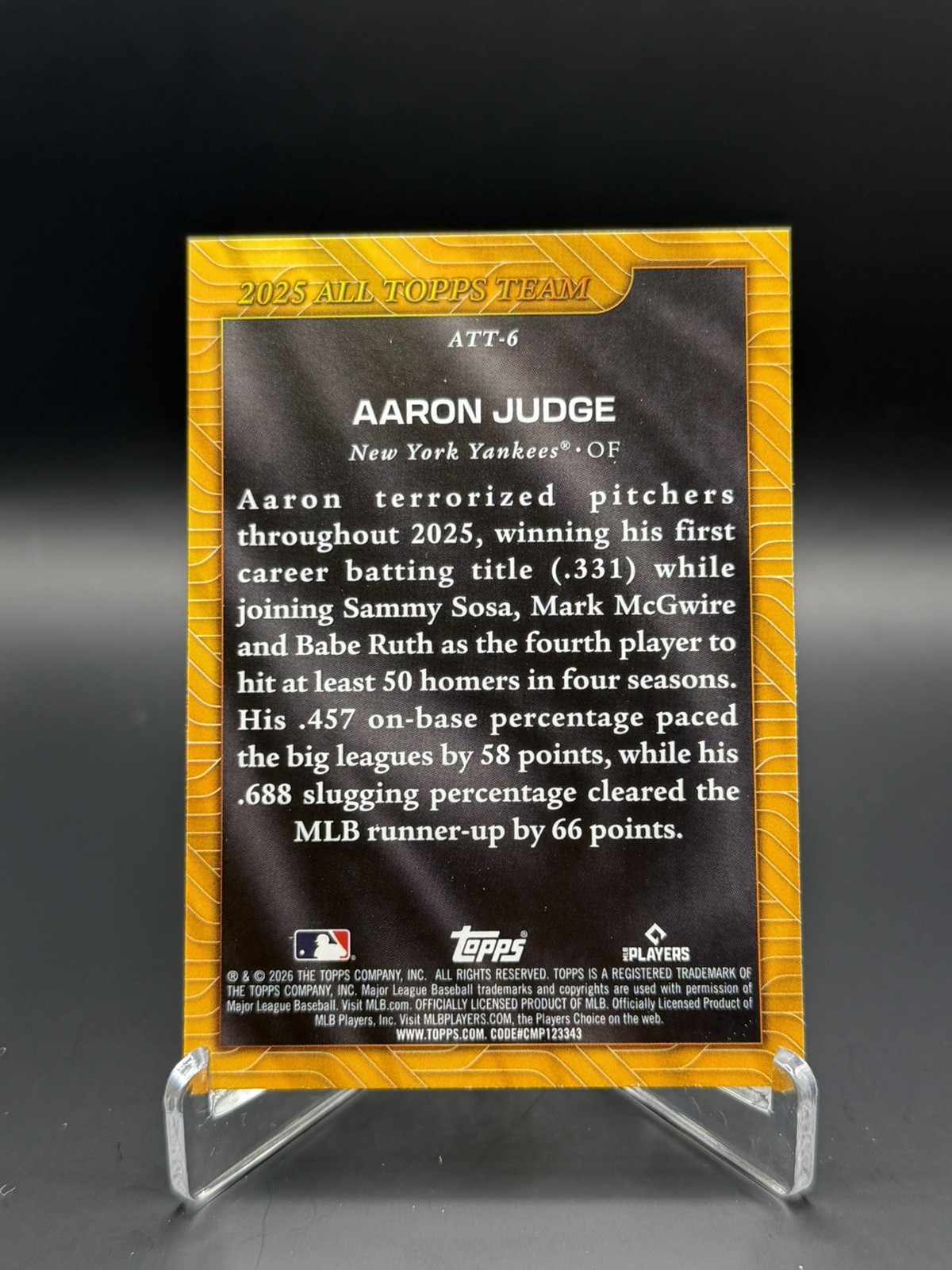 2026 Topps Series 1 Aaron Judge Yankees 2025 All Topps Team #ATT-6 MVP Free Ship
