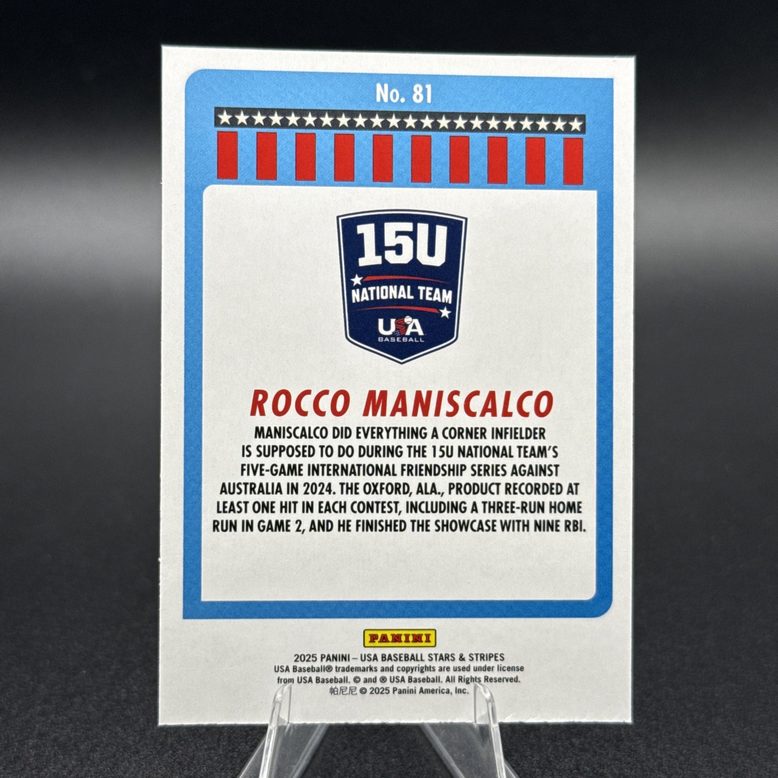 2025 Panini Stars and Stripes Rocco Maniscalco #81 Team USA Silver Holo Rookie