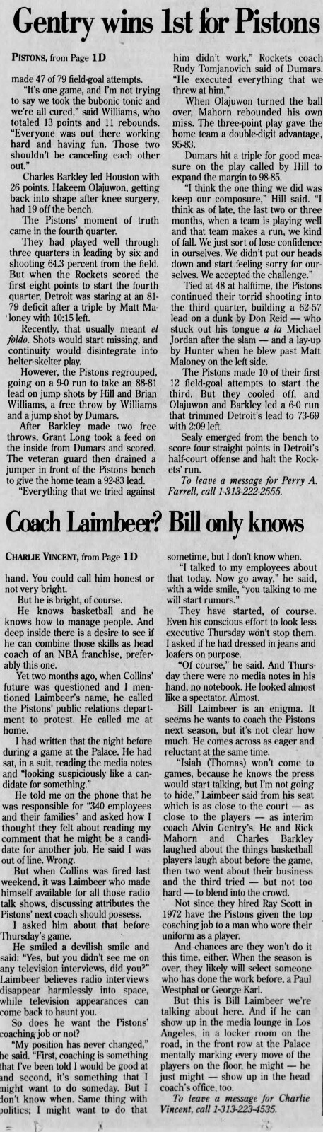 G Hill 24pt Dumars 16pt 10ast Charles Barkley 26pt 10reb Ticket Stub 2-5-1998