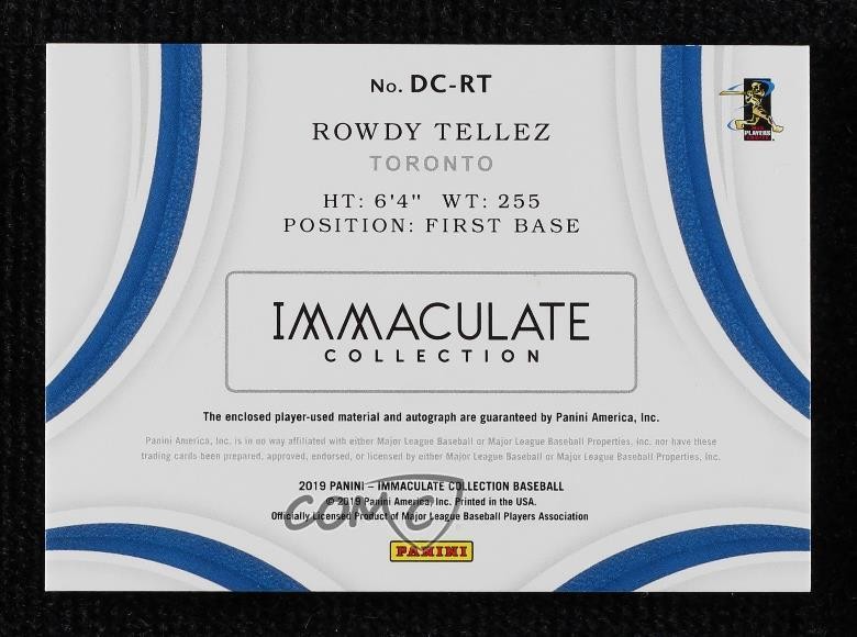 2019 Immaculate Dugout Collection Prime 1/10 Rowdy Tellez Rookie Auto RC 1sr2