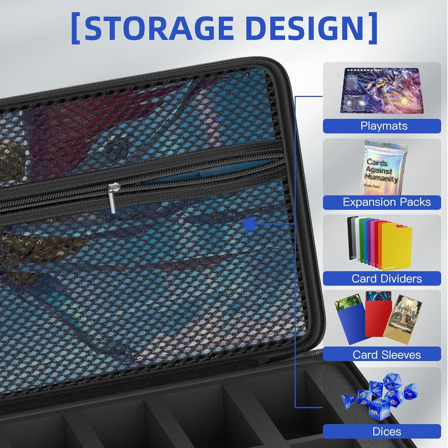 Portable Card Storage Case for MTG, Yu-Gi-Oh & More with Dice Set, Black