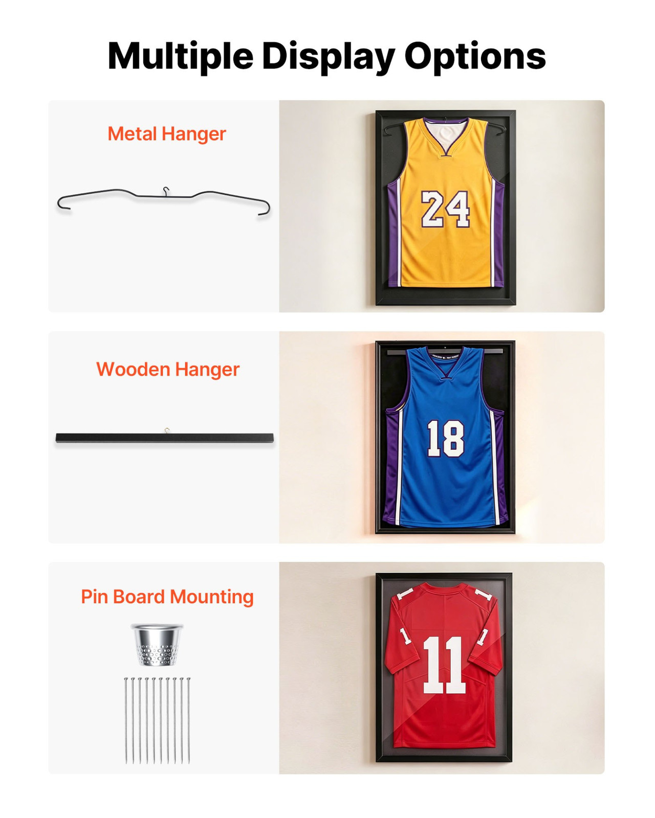Lockable Jersey Frame Display Case 35.4×27.6in UV Shadow Box w/ Hanger