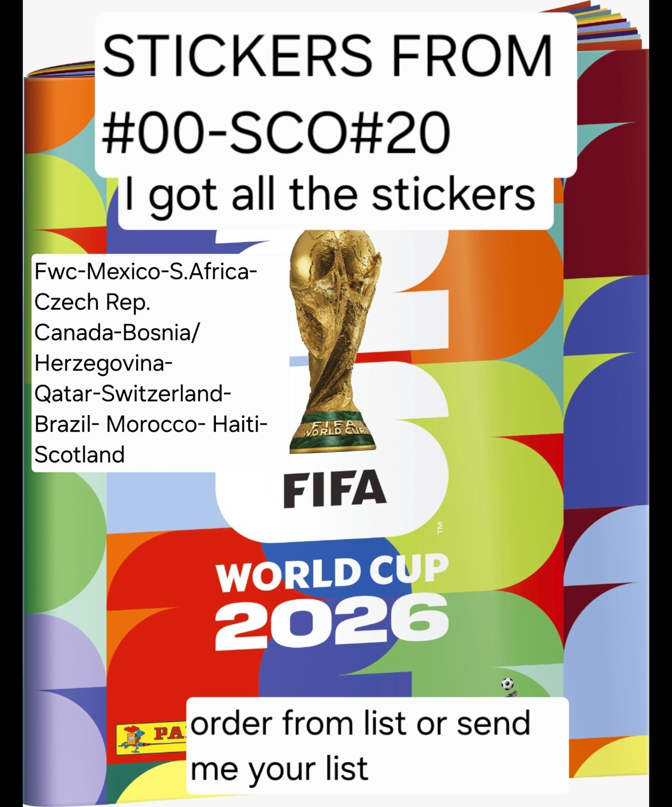 2026 stickers album Panini World Cup USA Edition FWC #00 #SCO20 pick any