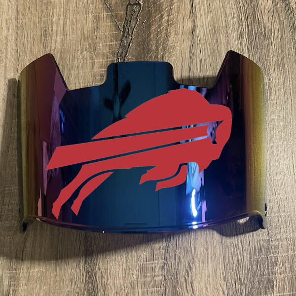 Buffalo Blue Chrome Mirror w/ Red Full Football Helmet Shield Visor + Clips
