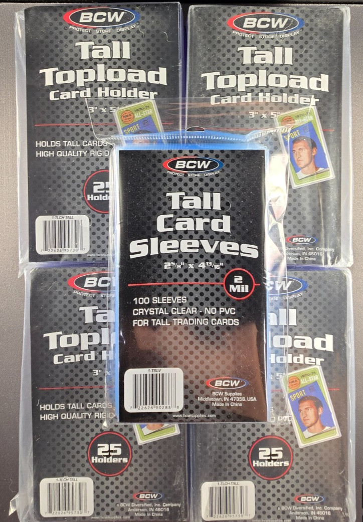 100x -4 Packs BCW 3″ x 5″ Tall Boy Topload Card Holders Toploaders + 100 Sleeves
