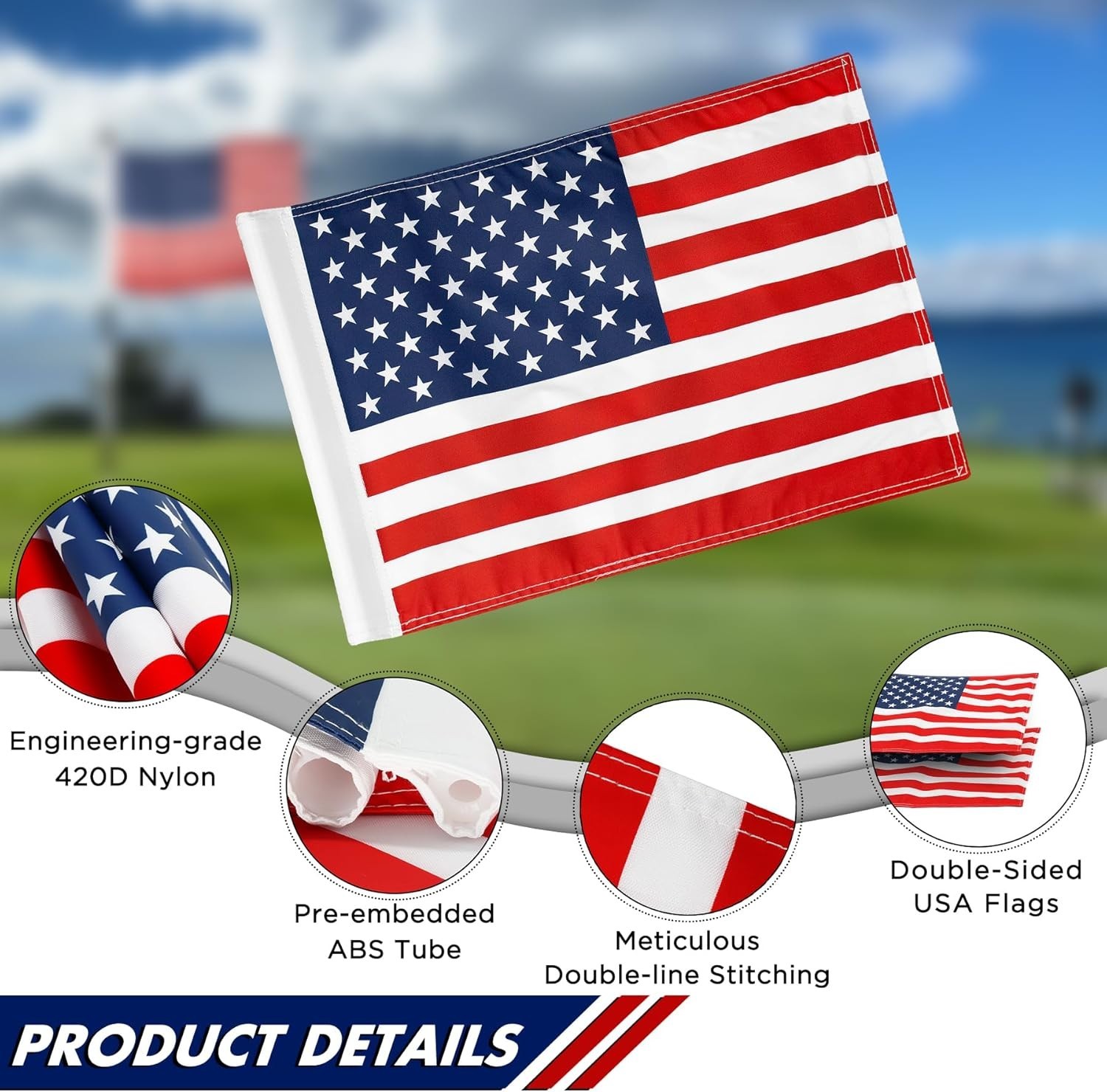 PGA Standard 20×14 Inch American Flag for Golf – Lightweight & Durable Design