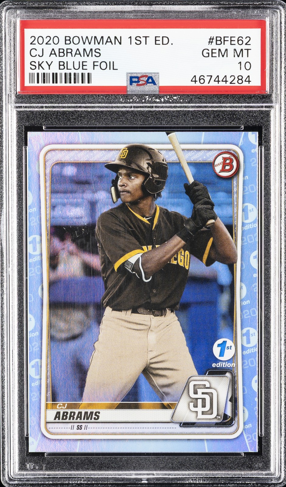 2020 BOWMAN 1ST EDITION SKY BLUE FOIL #BFE62 CJ ABRAMS PSA 10