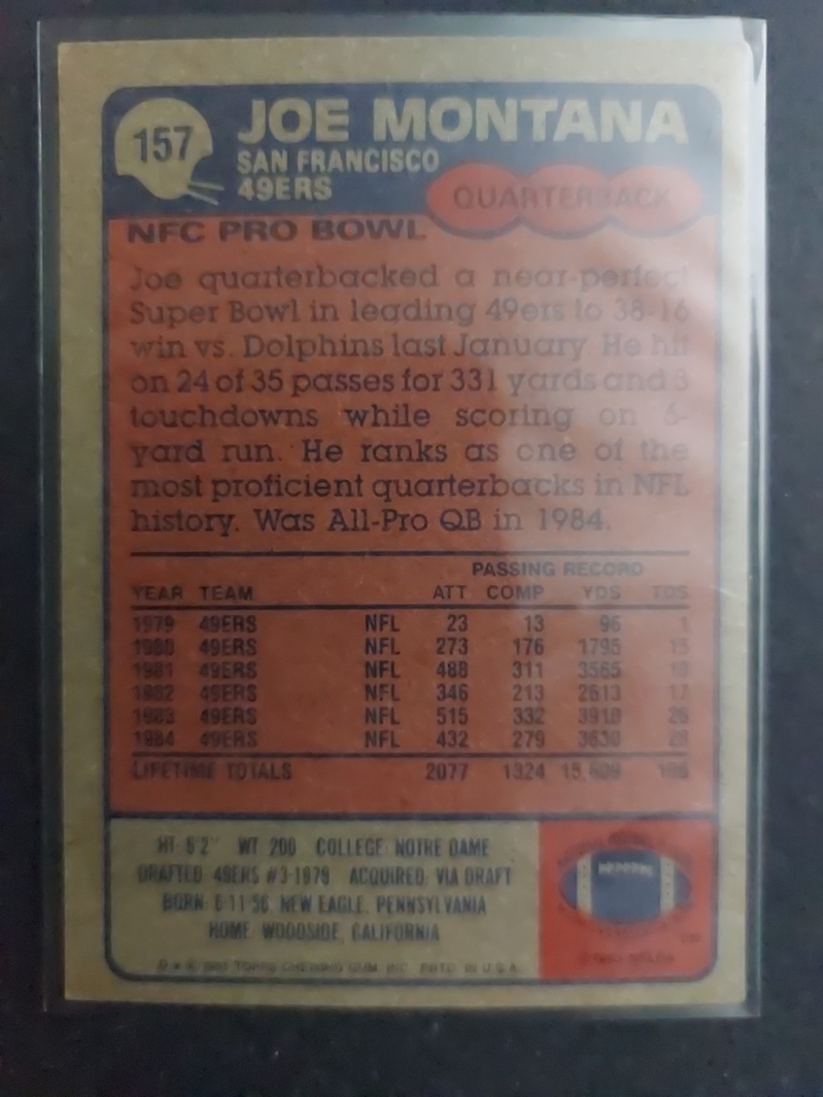 1985 Topps Joe Montana #157